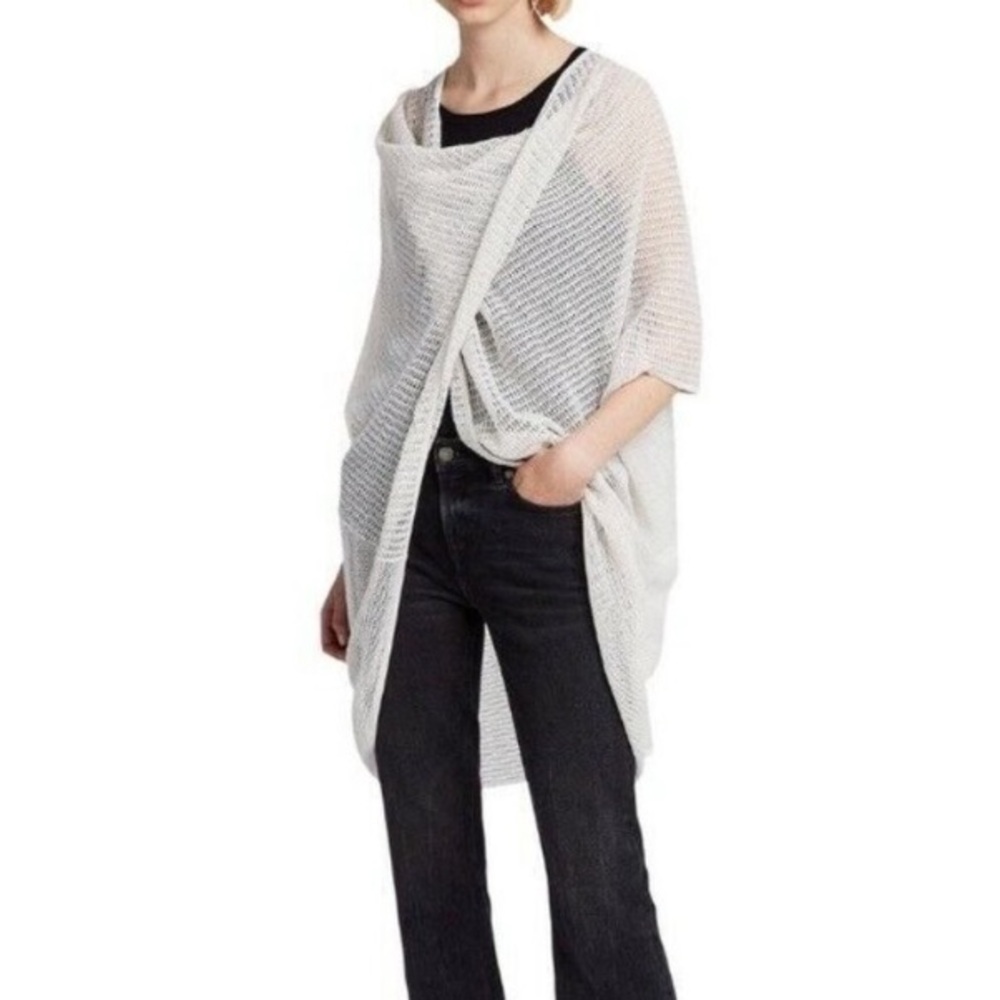 Allsaints White Lightweight Open Knit Itat Twist Tee Draped Layering Shirt Top - Picture 11 of 11